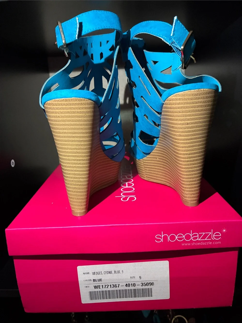 Shoe Dazzle Bright Blue Cutout Wedge Sandals